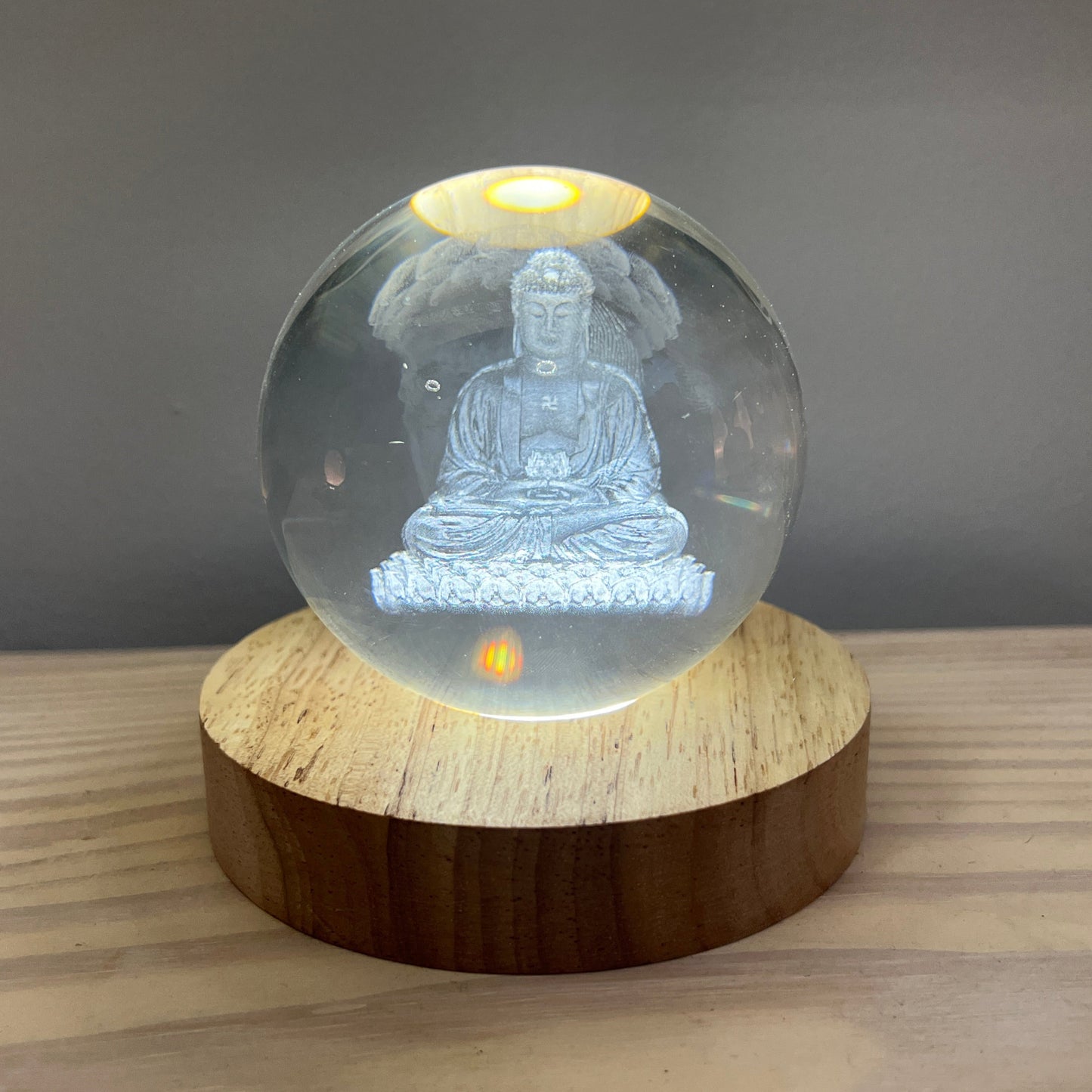Crystal Ball with Wood LED Base