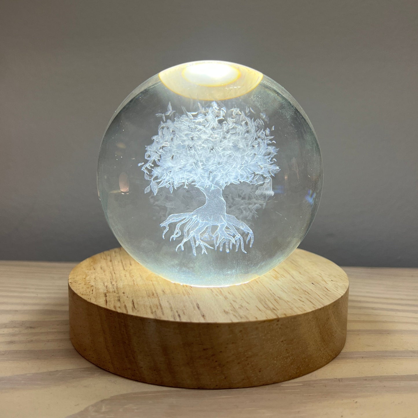 Crystal Ball with Wood LED Base
