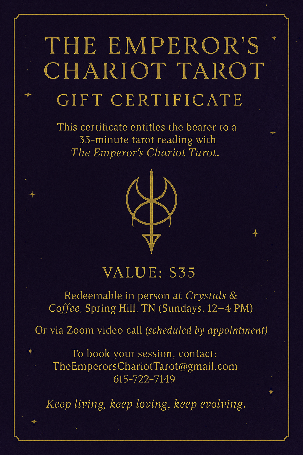 The Emperors Chariot Tarot Gift Certificate