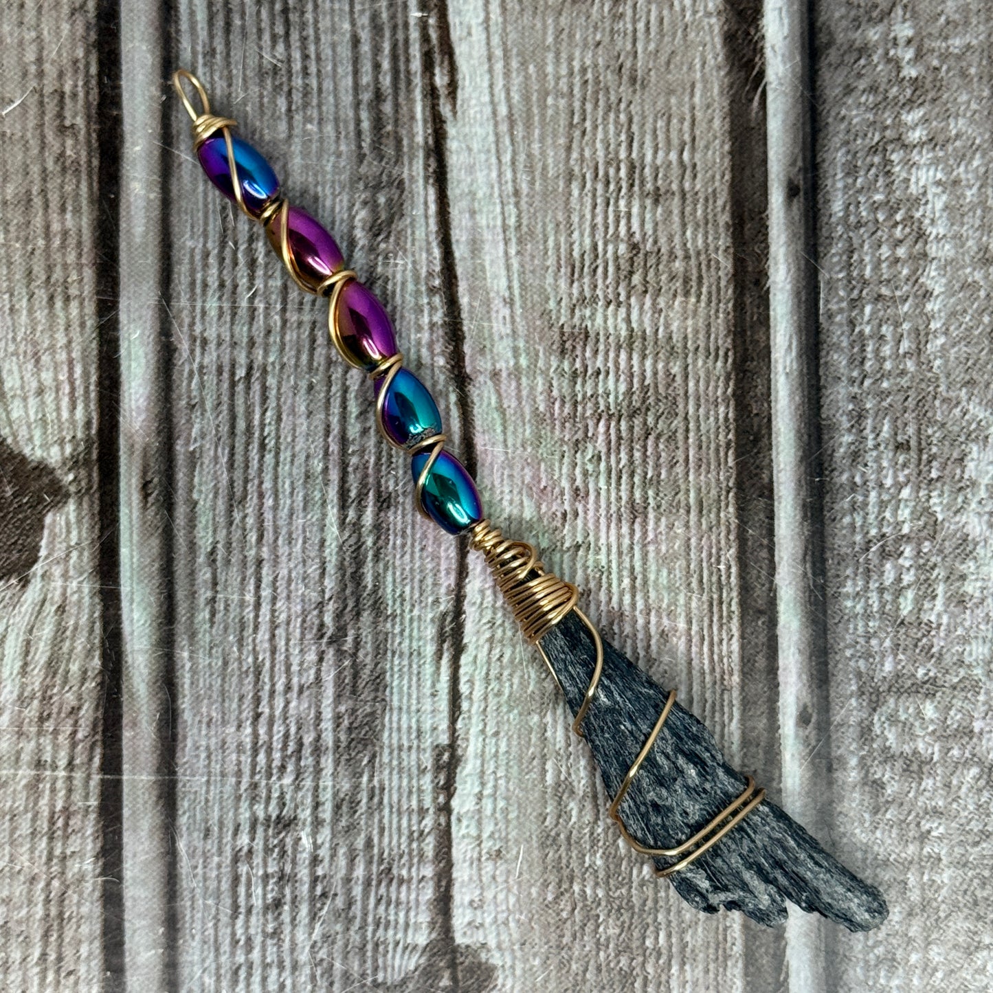 Black Kyanite & Rainbow Hematite Broom
