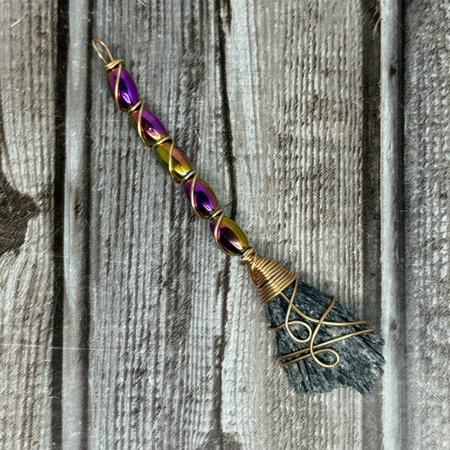 Black Kyanite & Rainbow Hematite Broom