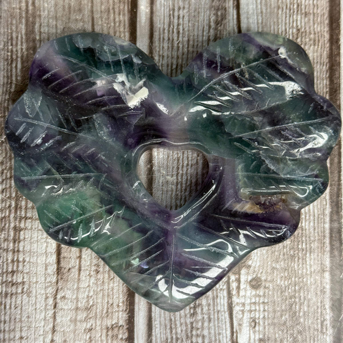 Rainbow Fluorite Feather Heart