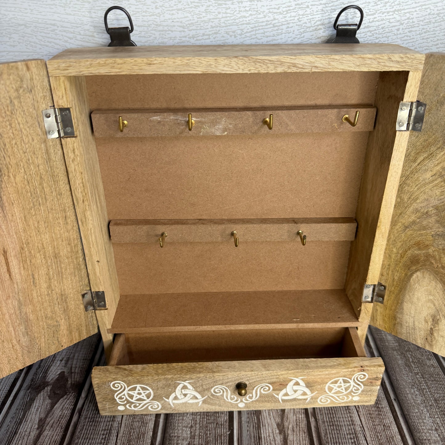 Laser Engraved Wood Altar Cabinet Pagan Moon Phases