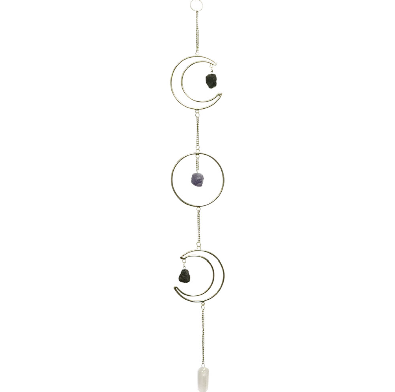 Golden Triple Moon w/Amethyst Blk Tourmaline Quartz