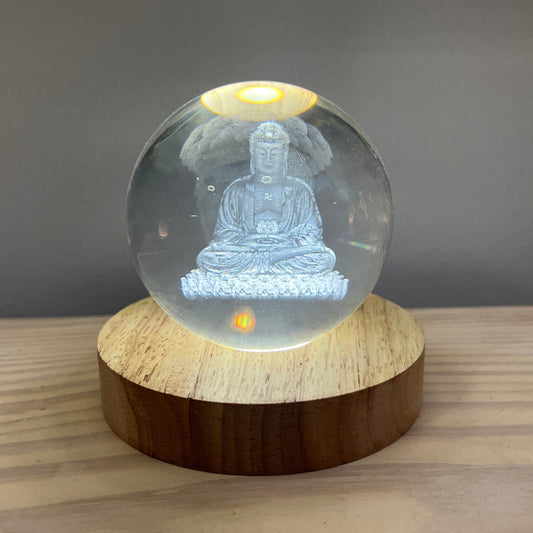 Crystal Ball with Wood LED Base