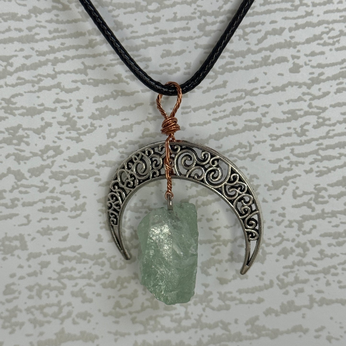 Moon w/ Raw Crystal Necklace