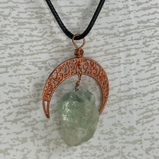 Moon w/ Raw Crystal Necklace