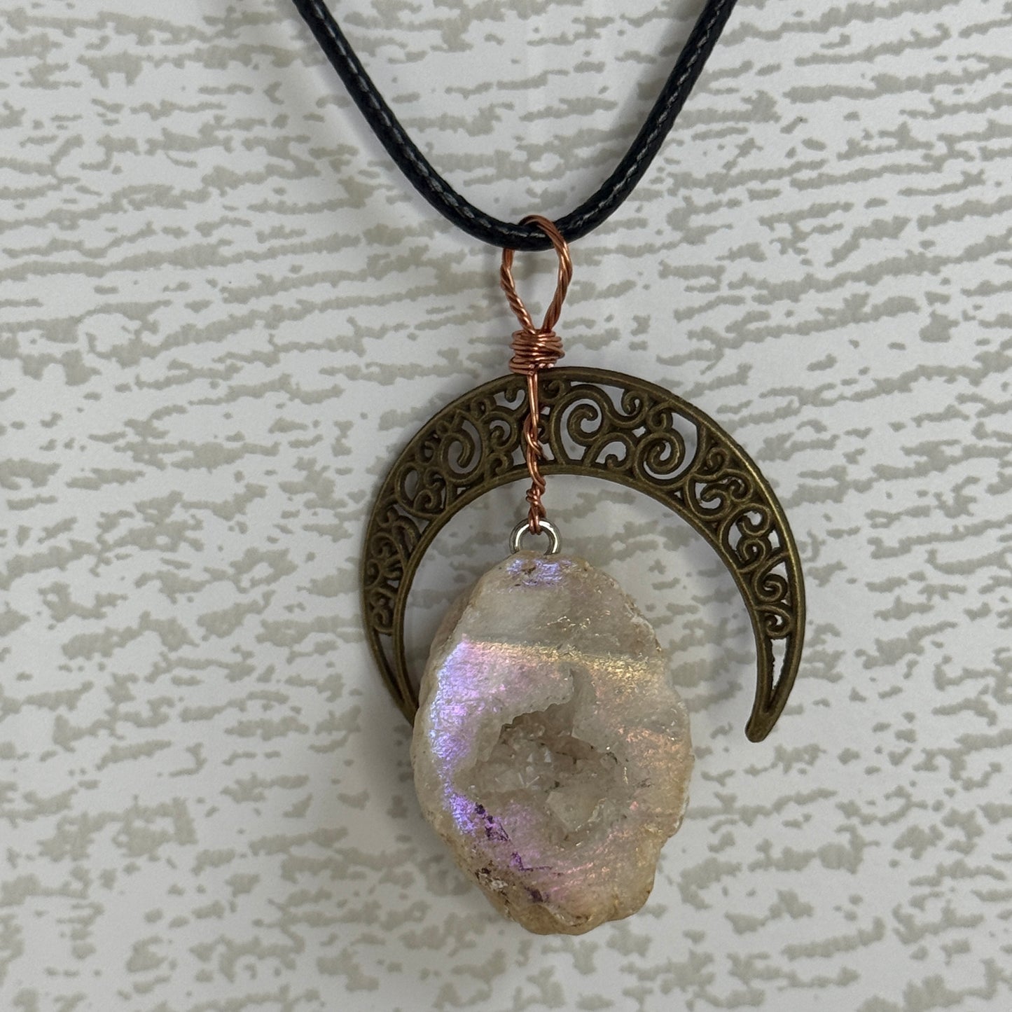 Moon w/ Raw Crystal Necklace