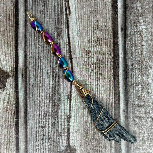 Black Kyanite & Rainbow Hematite Broom