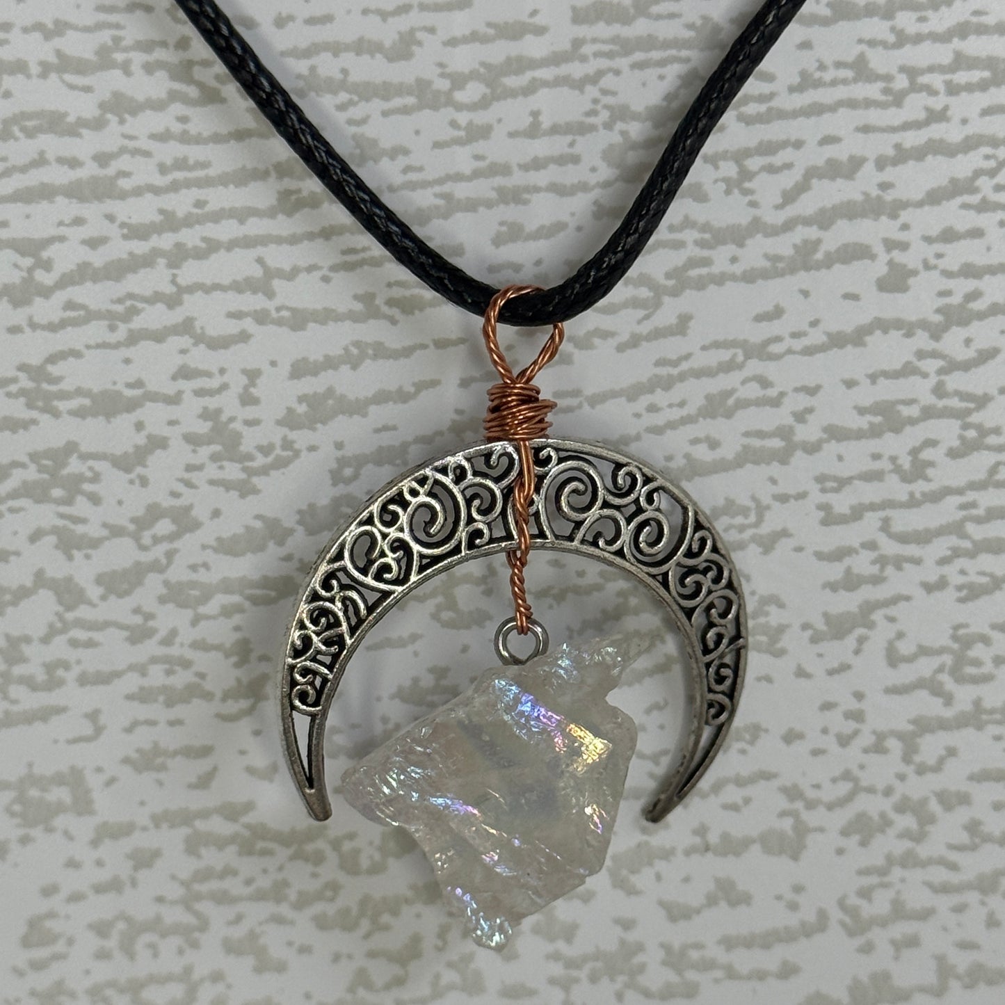 Moon w/ Raw Crystal Necklace
