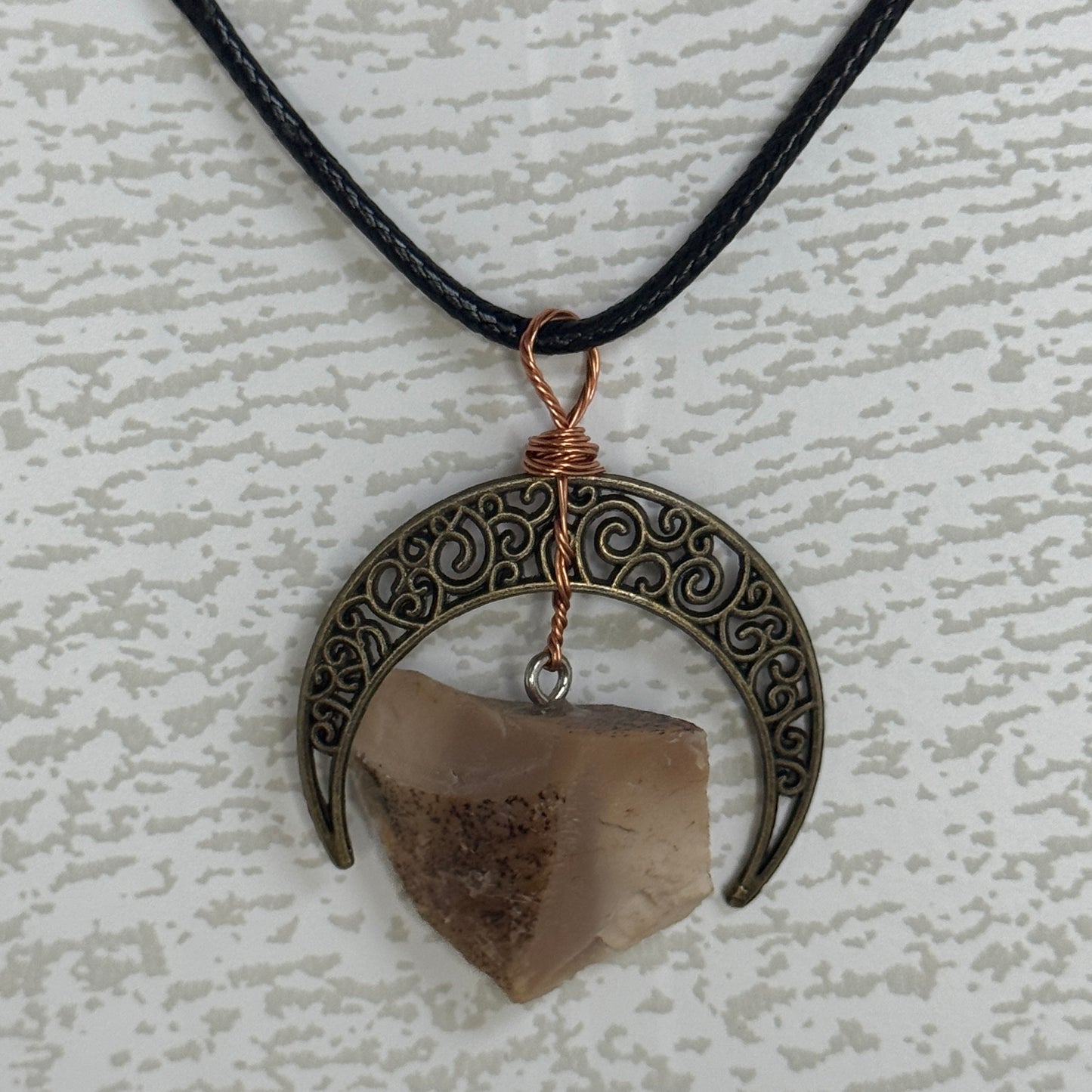 Moon w/ Raw Crystal Necklace