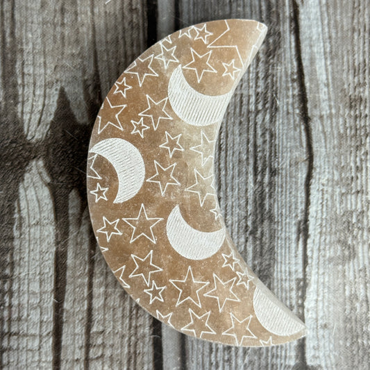 Orange Selenite Moon with Etching