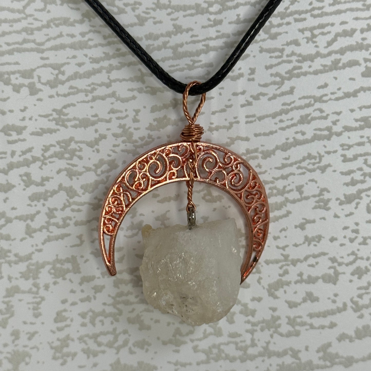 Moon w/ Raw Crystal Necklace
