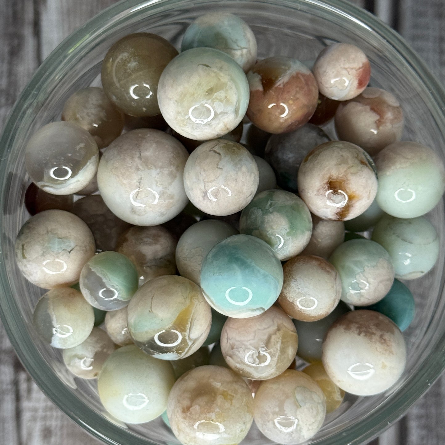 Tiny Green Flower Agate Sphere