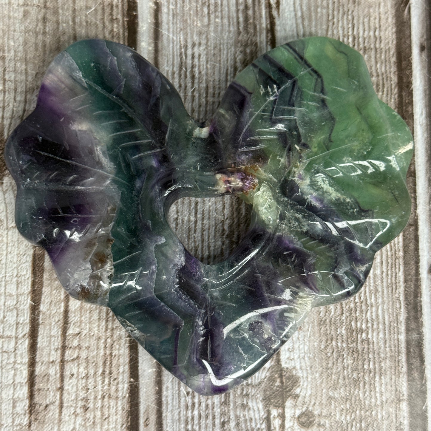 Rainbow Fluorite Feather Heart