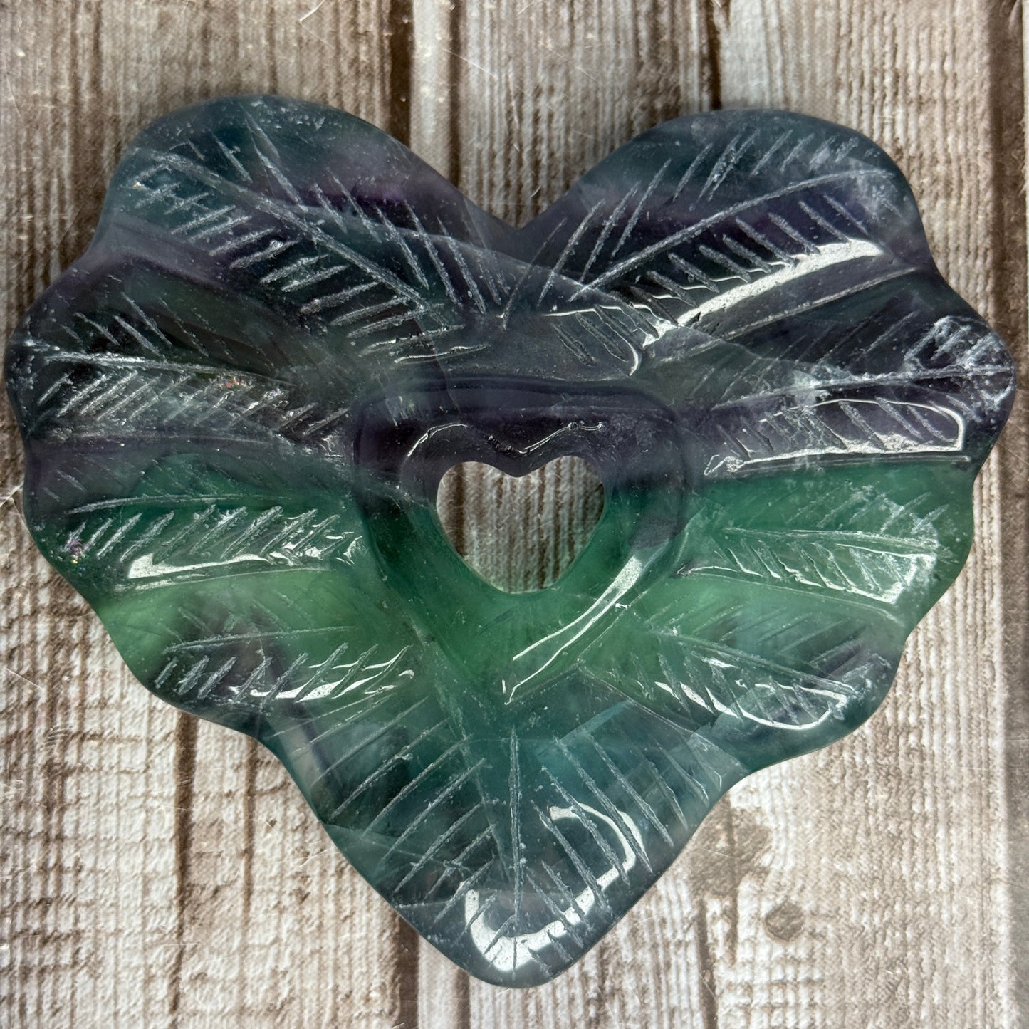 Rainbow Fluorite Feather Heart