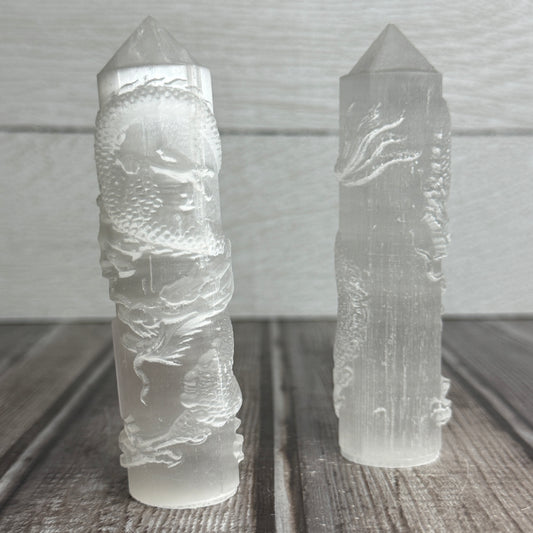Selenite Tower with Dragon Carving