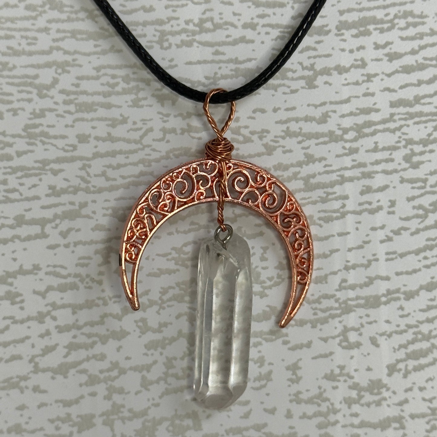 Moon w/ Raw Crystal Necklace