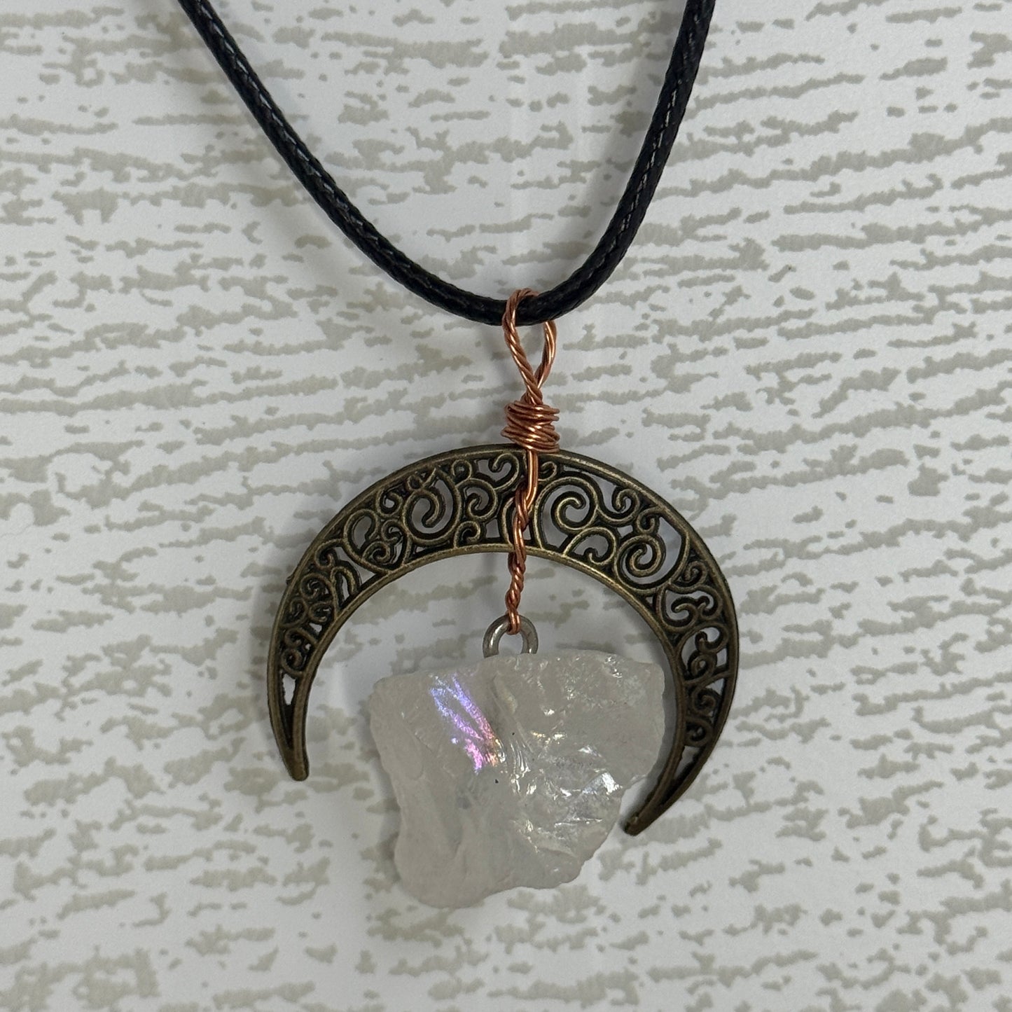 Moon w/ Raw Crystal Necklace