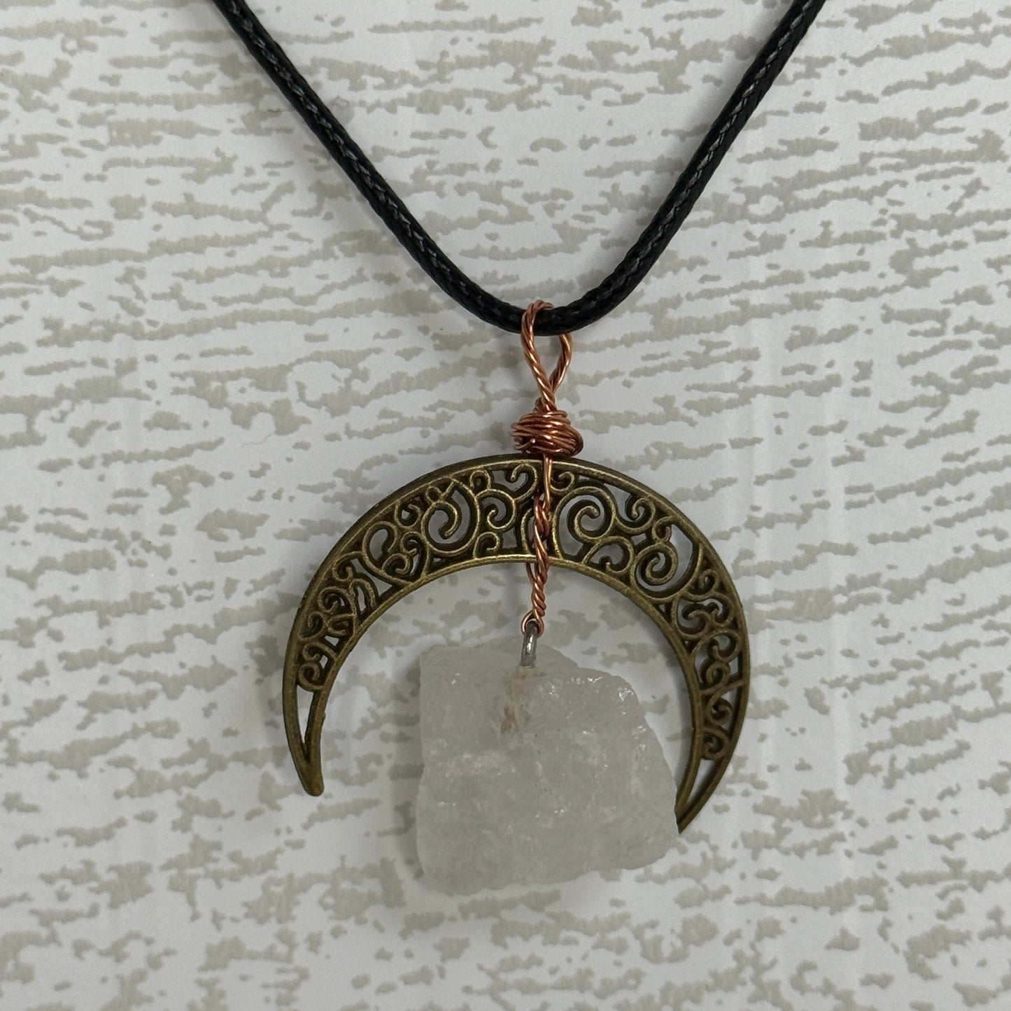 Moon w/ Raw Crystal Necklace