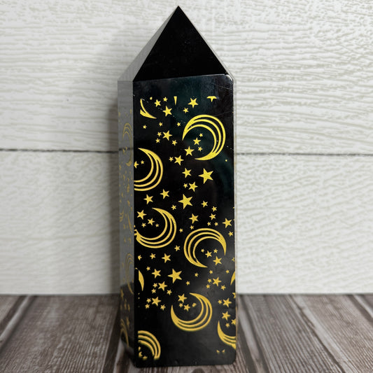 Obsidian Tower with Etching