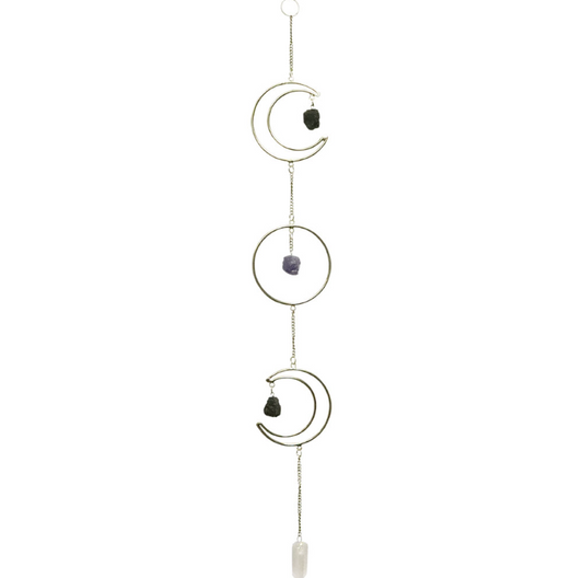 Golden Triple Moon w/Amethyst Blk Tourmaline Quartz