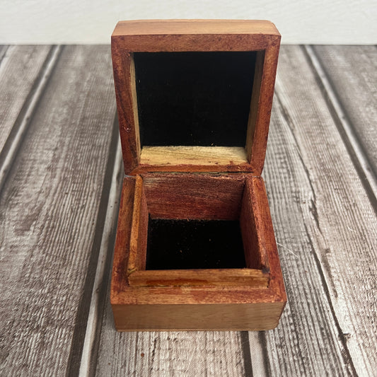 Wood Trinket Box Velvet Lined Brass Inlay